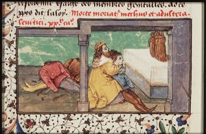 King Busiris offers to the gods the heads of three decapitated men