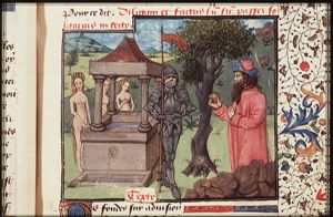 Atalanta races with her suitor Hippomenes who holds a golden apple