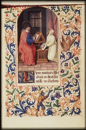 The Evangelist St. Matthew writing, with his symbol the angel