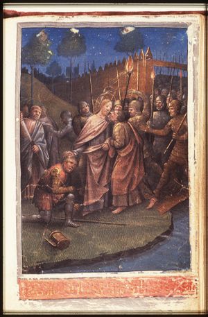 The arrest of Christ: the kiss of Judas; the ear of Malchus cut off by St. Peter