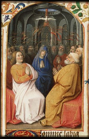 Pentecost: the Holy Spirit descends upon Mary and the apostles