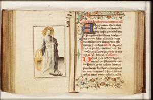 St. Catherine of Alexandria holding a sword and a wheel, with Emperor Maxentius at her feet