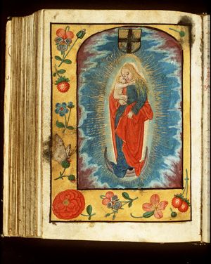Madonna: Mary standing on the crescent, holding the Christ-child