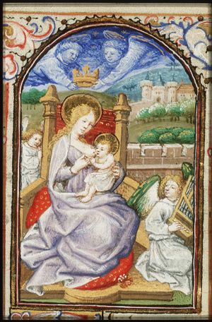 Maria Lactans; angels crowning and making music