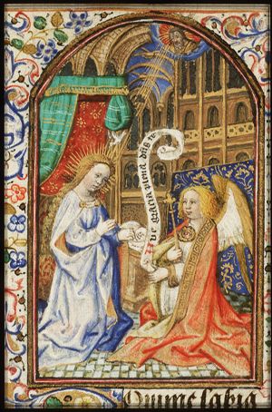 The Annunciation: Gabriel announces Christ's birth to Mary