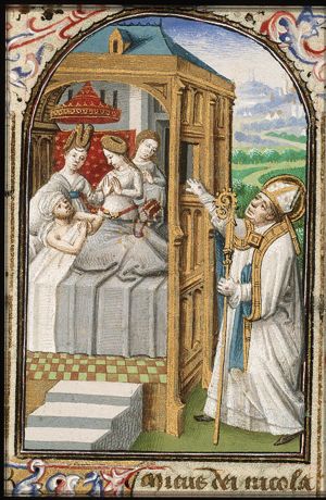 St. Nicholas, Bishop of Myra, gives secretly dowries to three poor girls