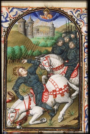 The conversion of St. Paul: on the way to Damascus Christ appears to Saul, who falls from his horse and is blinded by the light