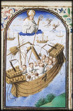 St. Claudius, Bishop of Besançon, stills a storm at sea