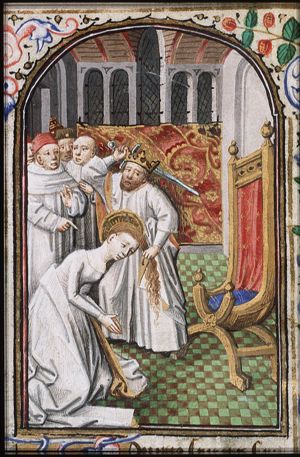 The martyrdom of St. Barbara: she is beheaded by her father Dioscuros
