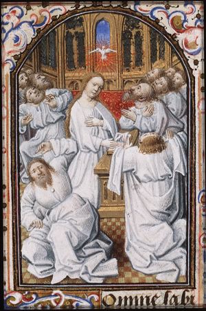 Pentecost: the Holy Spirit descends upon Mary and the apostles