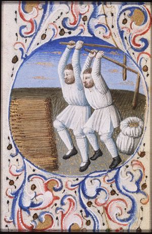 August: two men threshing