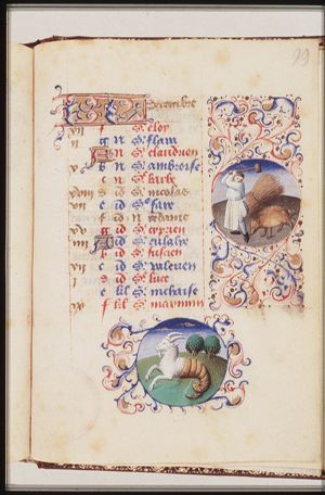 December: a man slaughtering a pig
