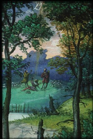Jean Lallemant le Jeune looking at the Annunciation of Christ's birth to the shepherds