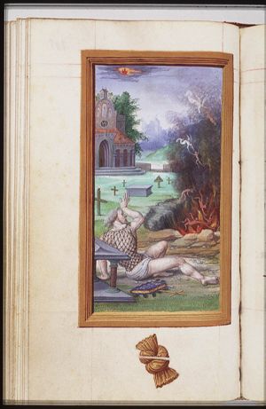 Jean Lallemant le Jeune looking at the Last Judgement: the blessed are carried upwards by angels, the damned are dragged into hell