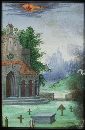 Jean Lallemant le Jeune looking at the Last Judgement: the blessed are carried upwards by angels, the damned are dragged into hell