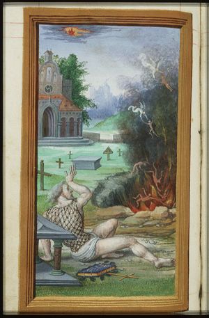 Jean Lallemant le Jeune looking at the Last Judgement: the blessed are carried upwards by angels, the damned are dragged into hell