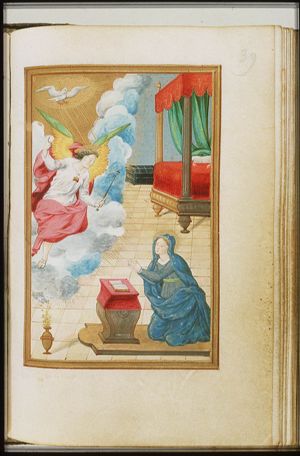 The Annunciation: Gabriel announces Christ's birth to Mary