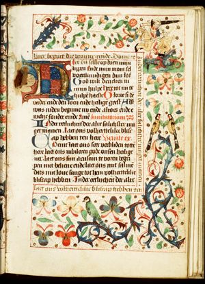 St. George about to strike the dragon with his sword, stabbing it simultaneously with his lance