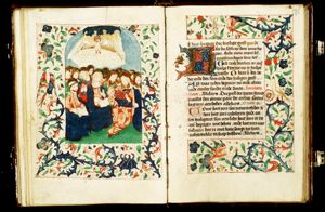 Pentecost: the Holy Spirit descends upon Mary and the apostles