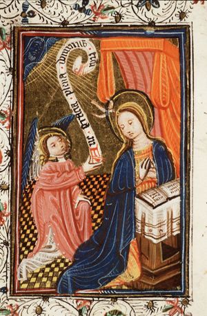 The Annunciation: Gabriel announces Christ's birth to Mary