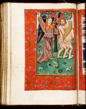 Expulsion of Adam and Eve from paradise by an angel with a (flaming) sword