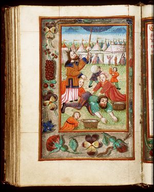 The miracle of the manna: the manna is gathered in baskets