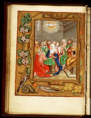 Pentecost: the Holy Spirit descends upon Mary and the apostles