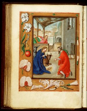 The Nativity: the adoration of the Christ-child by Mary and St. Joseph