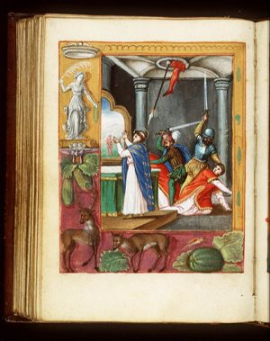 St. Lambert, Bishop of Maastricht, is killed while in prayer