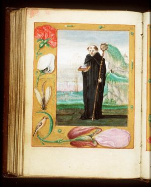 St. Benedict of Nurcia holding a crozier and a book