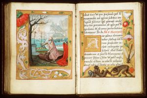 St. Jerome in penitence; the lion brings back the stolen ass (background)