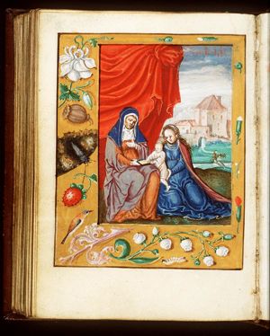 Anna selbdritt: Anna, Mary and the Christ-child close together; St. Joseph (background)