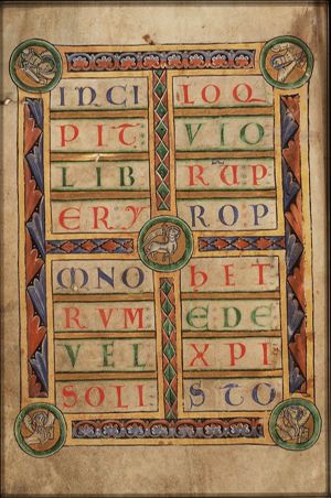 The Lamb of God (Agnus Dei); the symbols of the four Evangelists