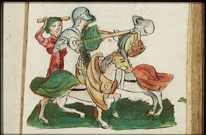 A tournament encounter between Wilhelm von Orlens and Avenis, king of Spain