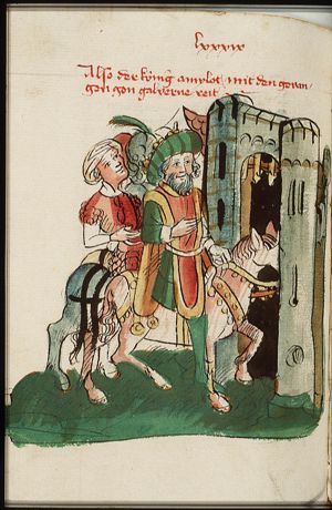 King Amilot enters the city of Galverne with King Witekin as his prisoner