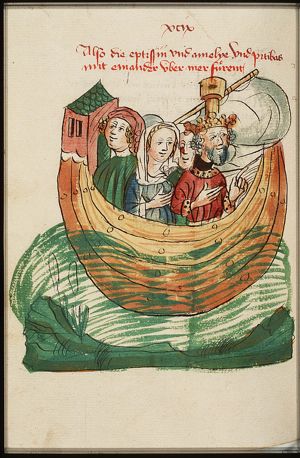 Abbess Savine, Princess Amelie and King Rainher sailing to Norway