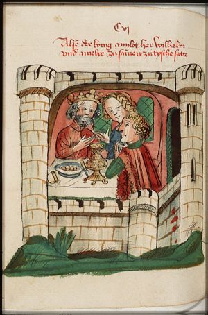 King Amilot, Wilhelm von Orlens and Princess Amelie at a banquet