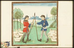 Mopsus and Menalcas about to play a song eulogizing Daphnis, the ideal shepherd