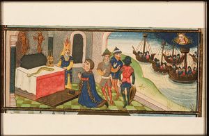 A snake appears from the grave of Anchises