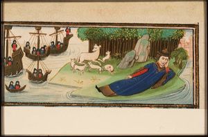After his arrival in Latium, Aeneas lies dreaming of his new fatherland