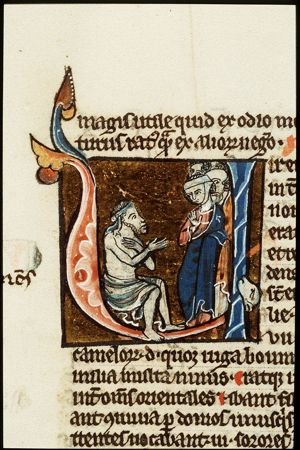 Job on the dung-hill is tormented by his wife and comforted by his friends