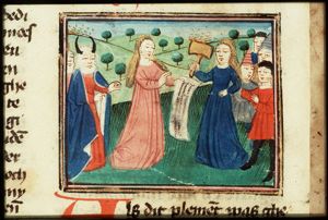 Penitence, Charity and Moses have a conversation