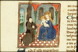 The Pilgrim prays to the Virgin and Child