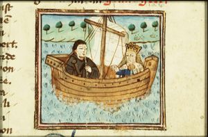 Divine Grace carries the Pilgrim to the other side in the ship of everlasting Bliss