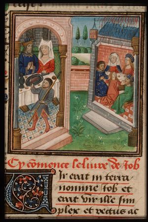 Job receives the tidings of his adversity; the death of Job's children