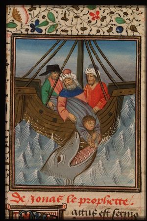 Jonah is thrown into the sea and swallowed by the great fish