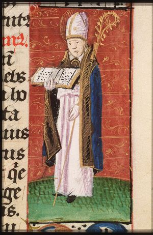 A bishop saint holding a crozier and a book
