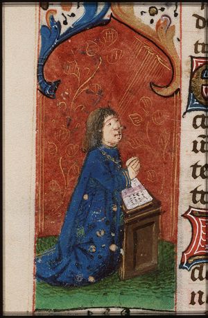 A kneeling donor(?) at prayer