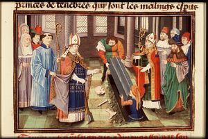 St. Hubert of Liège has the coffin of St. Lambert of Maastricht exhumed in order to be taken to Liège