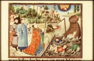 St. Hubert of Liège rescues people from drowning during a shipwreck on the Meuse